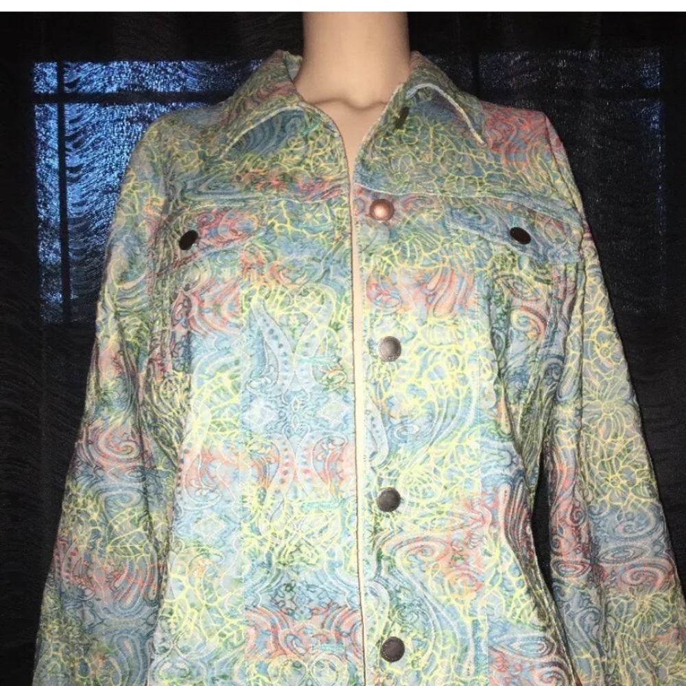 Analogy Floral Denim Stretch Jean Jacket Large